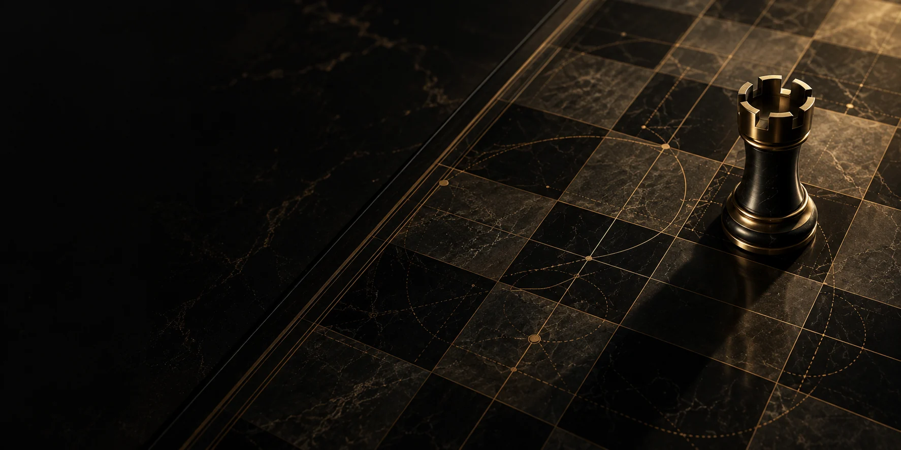 Tabuleiro de xadrez futurista em preto e dourado